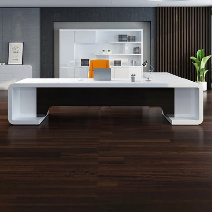 HMR L-Shaped Modern Executive Desk with Drawers - White/Black, Left Hand, 78.7"