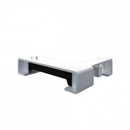 HMR L-Shaped Modern Executive Desk with Drawers - White/Black, Left Hand, 78.7"