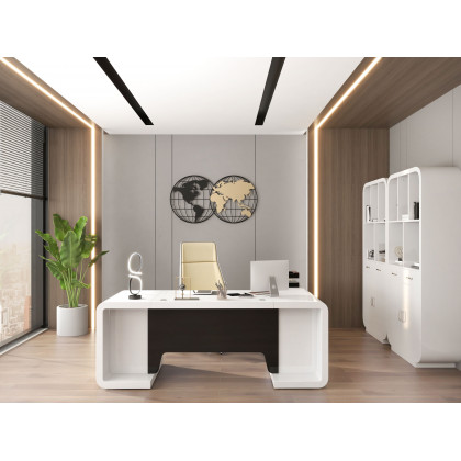 HMR L-Shaped Modern Executive Desk with Drawers - White/Black, Left Hand, 78.7"