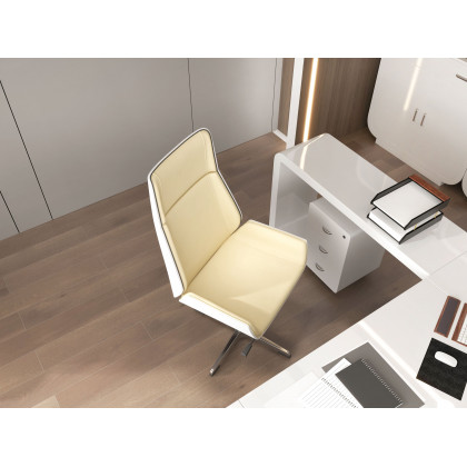 HMR L-Shaped Modern Executive Desk with Drawers - White/Black, Left Hand, 78.7"
