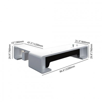 HMR L-Shaped Modern Executive Desk with Drawers - White/Black, Right Hand, 86.6"
