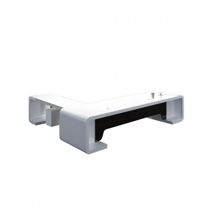 HMR L-Shaped Modern Executive Desk with Drawers - White/Black, Right Hand, 78.7"