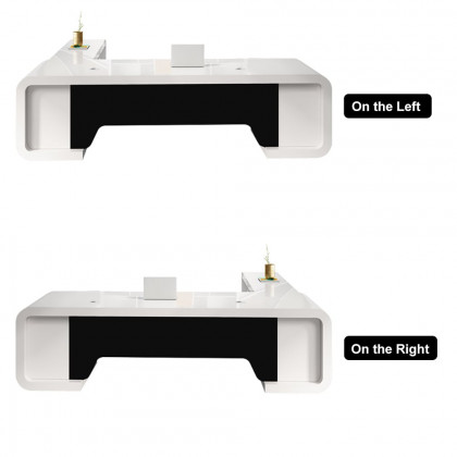 HMR L-Shaped Modern Executive Desk with Drawers - White/Black, Right Hand, 94.5"