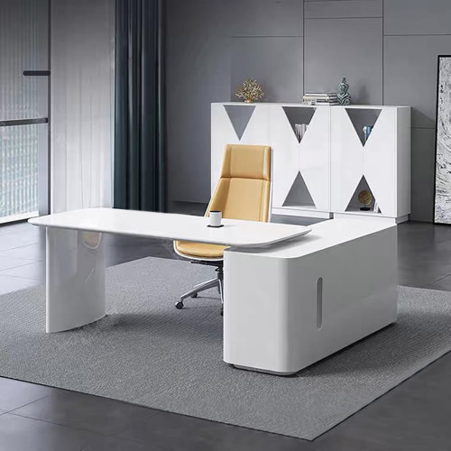 HMR L-Shape Executive Desk Large Home Office Desk Storage Drawers & Cabinet - White, Left Hand, 70.9"