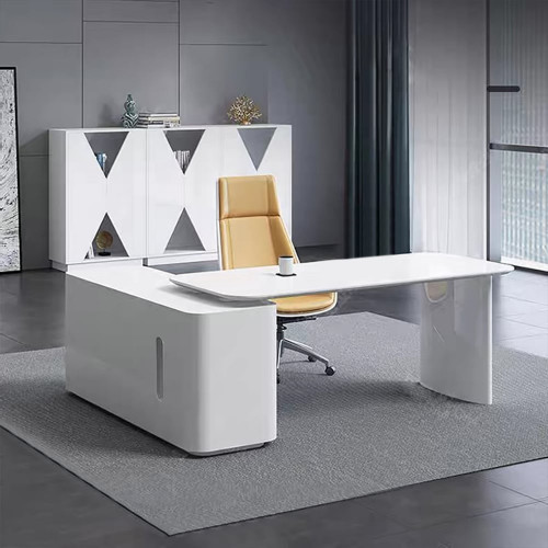 HMR L-Shape Executive Desk Large Home Office Desk Storage Drawers & Cabinet - White, Right Hand, 63"