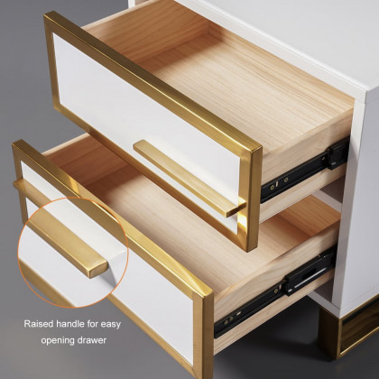 HMR - Lacquered 2-Drawer Nightstand with Golden Stainless Steel Legs in White
