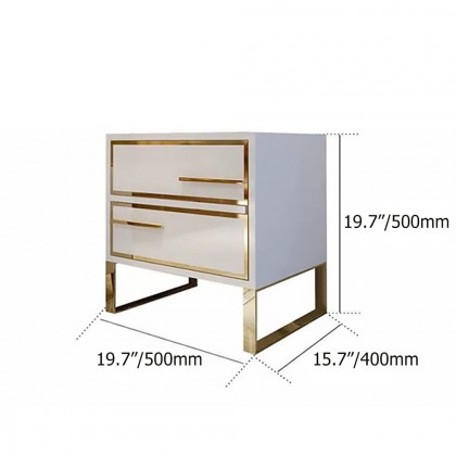 HMR - Lacquered 2-Drawer Nightstand with Golden Stainless Steel Legs in White