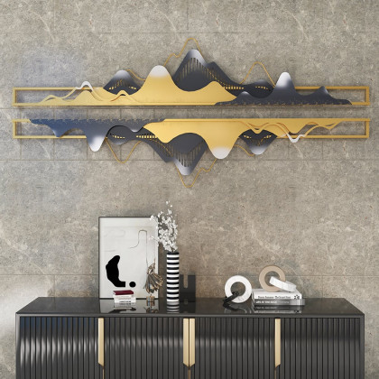 HMR - 2-Pieces Modern Mountain Novelty Metal Wall Decor Nature Art in Gold & Black