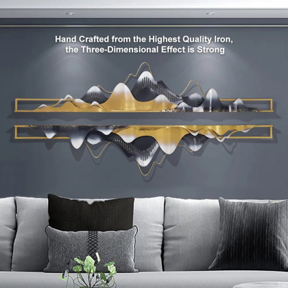 HMR - 2-Pieces Modern Mountain Novelty Metal Wall Decor Nature Art in Gold & Black