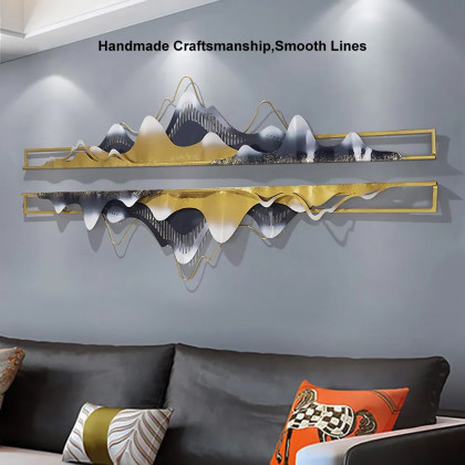 HMR - 2-Pieces Modern Mountain Novelty Metal Wall Decor Nature Art in Gold & Black