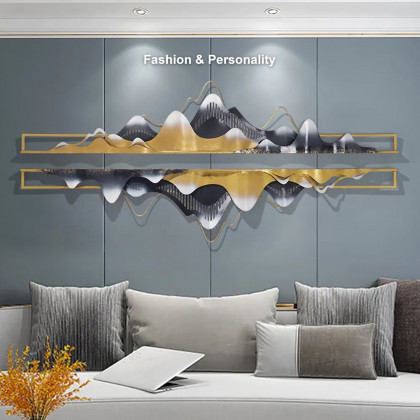 HMR - 2-Pieces Modern Mountain Novelty Metal Wall Decor Nature Art in Gold & Black