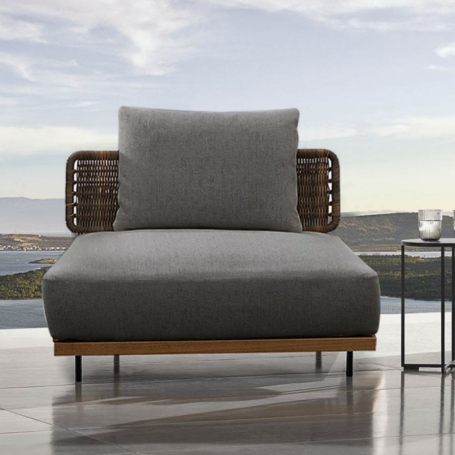 HMR - 37.4" Wide Modern Aluminum & Rattan Outdoor Sofa with Cushion in Gray & Brown