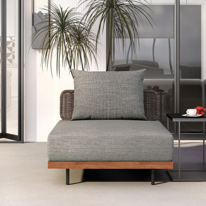 HMR - 37.4" Wide Modern Aluminum & Rattan Outdoor Sofa with Cushion in Gray & Brown