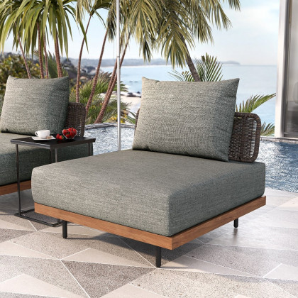 HMR - 37.4" Wide Modern Aluminum & Rattan Outdoor Sofa with Cushion in Gray & Brown