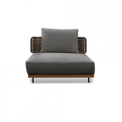 HMR - 37.4" Wide Modern Aluminum & Rattan Outdoor Sofa with Cushion in Gray & Brown