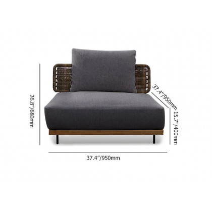 HMR - 37.4" Wide Modern Aluminum & Rattan Outdoor Sofa with Cushion in Gray & Brown