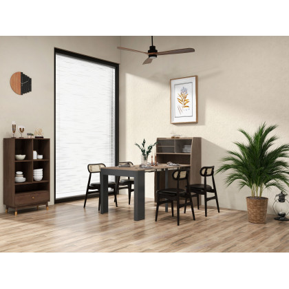 HMR Ultic Modern Walnut Bookshelf Bookcase with Metal Frame and Drawer - 78"