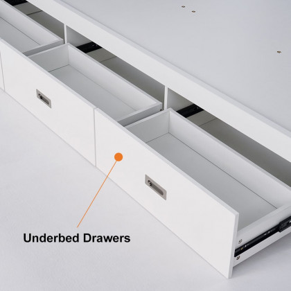 HMR - Modern White Storage Queen Bed Low Profile Queen Bed with 3 Drawers