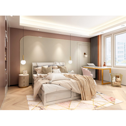 HMR - Modern White Storage Queen Bed Low Profile Queen Bed with 3 Drawers