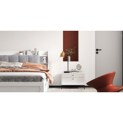HMR - Modern White Storage Queen Bed Low Profile Queen Bed with 3 Drawers