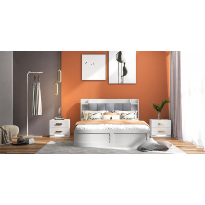 HMR - Modern White Storage Queen Bed Low Profile Queen Bed with 3 Drawers