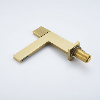 HMR - Brushed Gold Modern Bathroom Sink Faucet Single Handle 1-Hole Solid Brass
