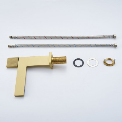 HMR - Brushed Gold Modern Bathroom Sink Faucet Single Handle 1-Hole Solid Brass