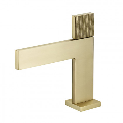 HMR - Brushed Gold Modern Bathroom Sink Faucet Single Handle 1-Hole Solid Brass