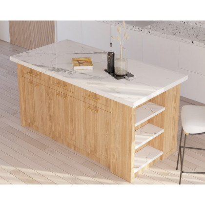 HMR 72" Modern Style Laminate Kitchen Islands with Multi-Storage - Natural, Engineered Wood