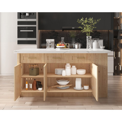 HMR 72" Modern Style Laminate Kitchen Islands with Multi-Storage - Natural, Engineered Wood