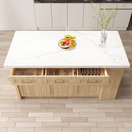 HMR 72" Modern Style Laminate Kitchen Islands with Multi-Storage - Natural, Engineered Wood