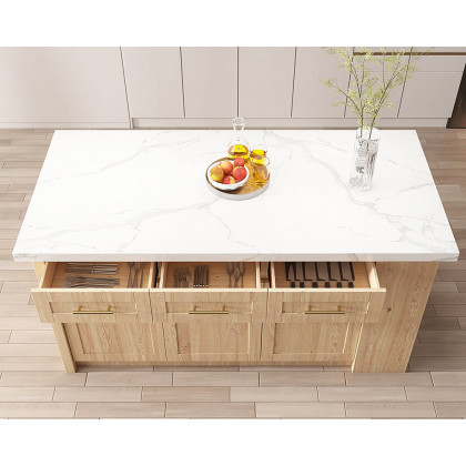 HMR 72" Modern Style Laminate Kitchen Islands with Multi-Storage - Natural, Engineered Wood