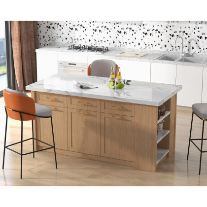 HMR 72" Modern Style Laminate Kitchen Islands with Multi-Storage - Natural, Engineered Wood