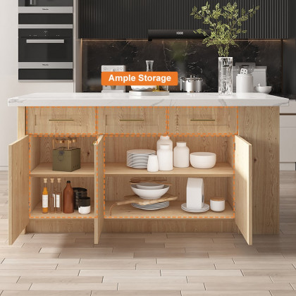 HMR 72" Modern Style Laminate Kitchen Islands with Multi-Storage - Natural, Engineered Wood