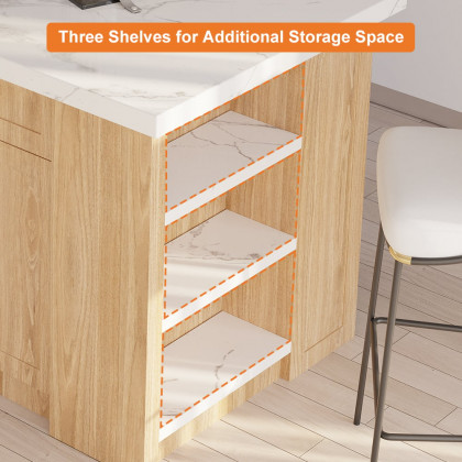 HMR 72" Modern Style Laminate Kitchen Islands with Multi-Storage - Natural, Engineered Wood