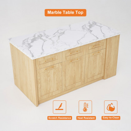 HMR 72" Modern Style Laminate Kitchen Islands with Multi-Storage - Natural, Engineered Wood