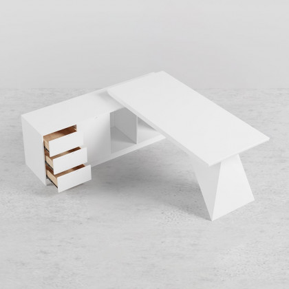 HMR Modern Large L-Shape Executive Desk with Drawers & Cabinet - White, Left Hand, 70.9"