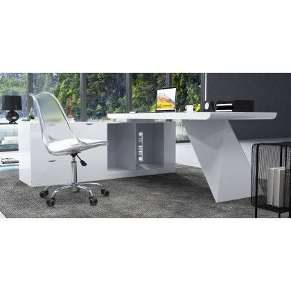 HMR Modern Large L-Shape Executive Desk with Drawers & Cabinet - White, Left Hand, 70.9"