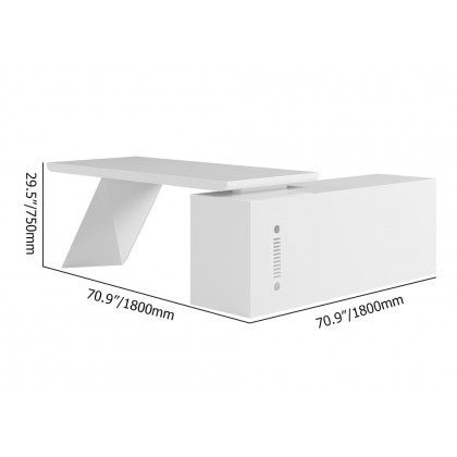 HMR Modern Large L-Shape Executive Desk with Drawers & Cabinet - White, Left Hand, 70.9"