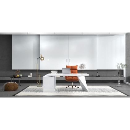 HMR Modern Large L-Shape Executive Desk with Drawers & Cabinet - White, Right Hand, 78.7"