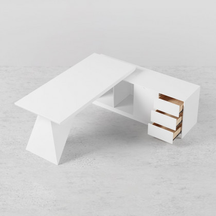 HMR Modern Large L-Shape Executive Desk with Drawers & Cabinet - White, Right Hand, 70.9"