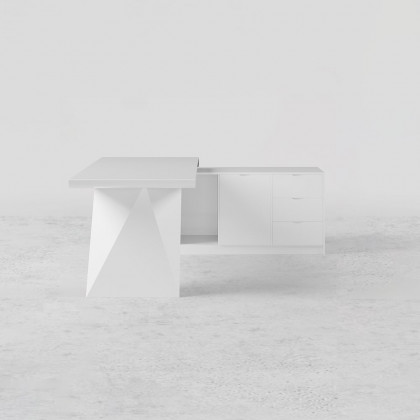 HMR Modern Large L-Shape Executive Desk with Drawers & Cabinet - White, Right Hand, 70.9"