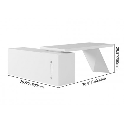 HMR Modern Large L-Shape Executive Desk with Drawers & Cabinet - White, Right Hand, 70.9"