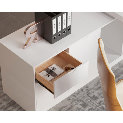 HMR - Modern Large L-Shape Executive Desk with Drawers & Cabinet