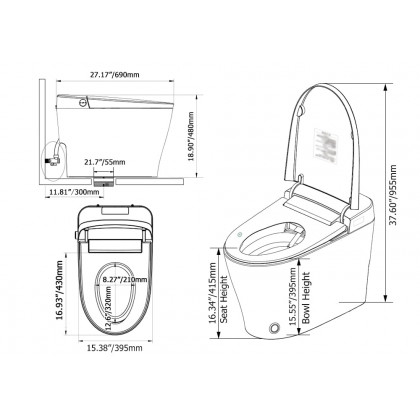 HMR - Smart Bidet Toilet with Foot Sensor Flushing 1.32 GPF