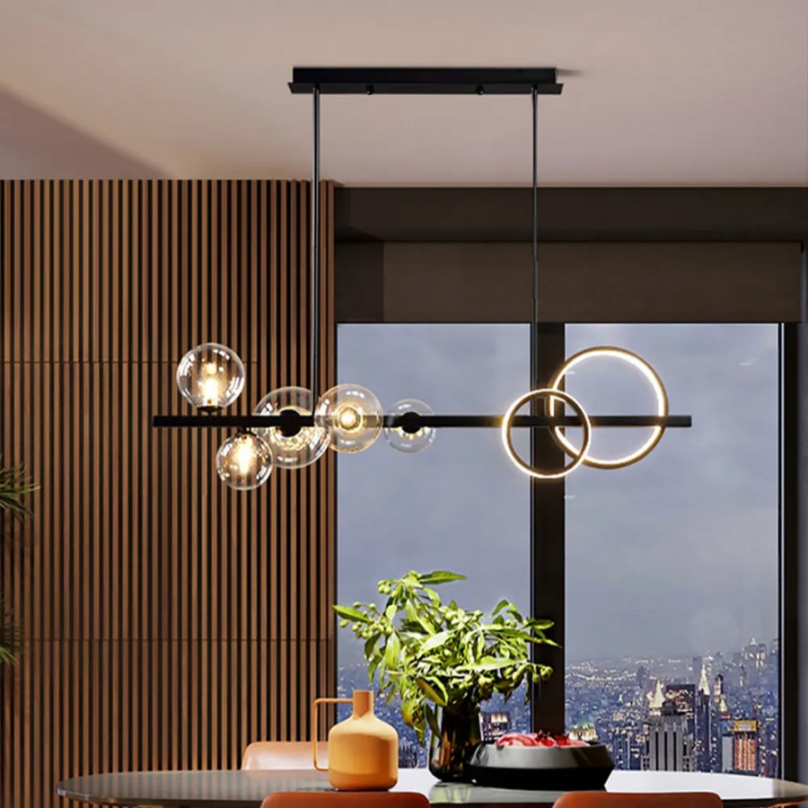 HMR - Bubi Minimalist 5-Light Glass Globe Shade Sputnik Kitchen Island Light Globe Light Black