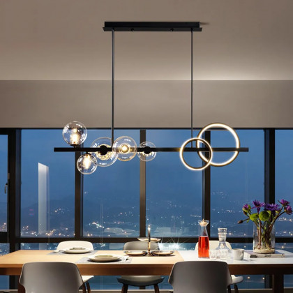 HMR - Bubi Minimalist 5-Light Glass Globe Shade Sputnik Kitchen Island Light Globe Light Black