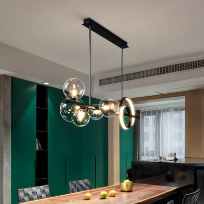 HMR - Bubi Minimalist 5-Light Glass Globe Shade Sputnik Kitchen Island Light Globe Light Black