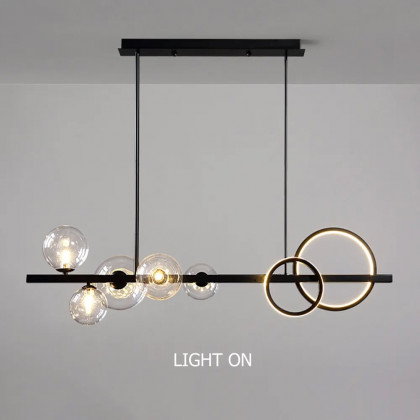 HMR - Bubi Minimalist 5-Light Glass Globe Shade Sputnik Kitchen Island Light Globe Light Black