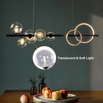 HMR - Bubi Minimalist 5-Light Glass Globe Shade Sputnik Kitchen Island Light Globe Light Black